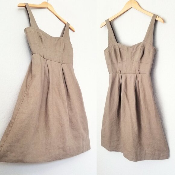 Black Halo 100% Linen Bustier Sweetheart Pleated Front Mini Dress Size 2 No Belt - Picture 14 of 15